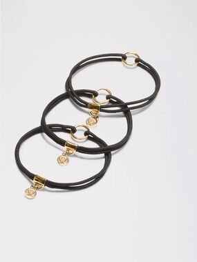 Lululemon Logo Charm Hair Ties 3-Pack | Black Gold Elastic Bands
